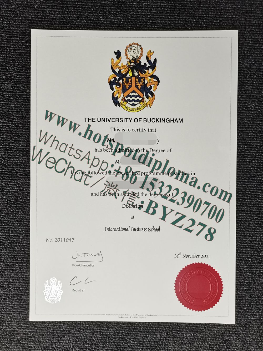 Fake University of Buckingham Diploma certificate certificate