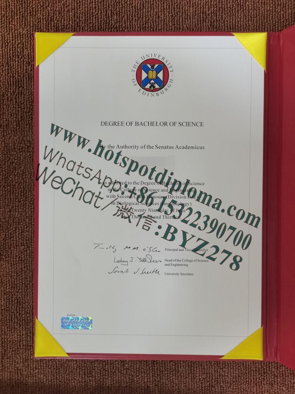 Fake University of Edinburgh Diploma certificate certificate