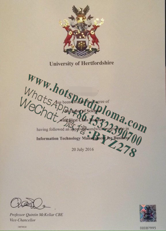 Fake University of Hertfordshire diploma certificate certificate