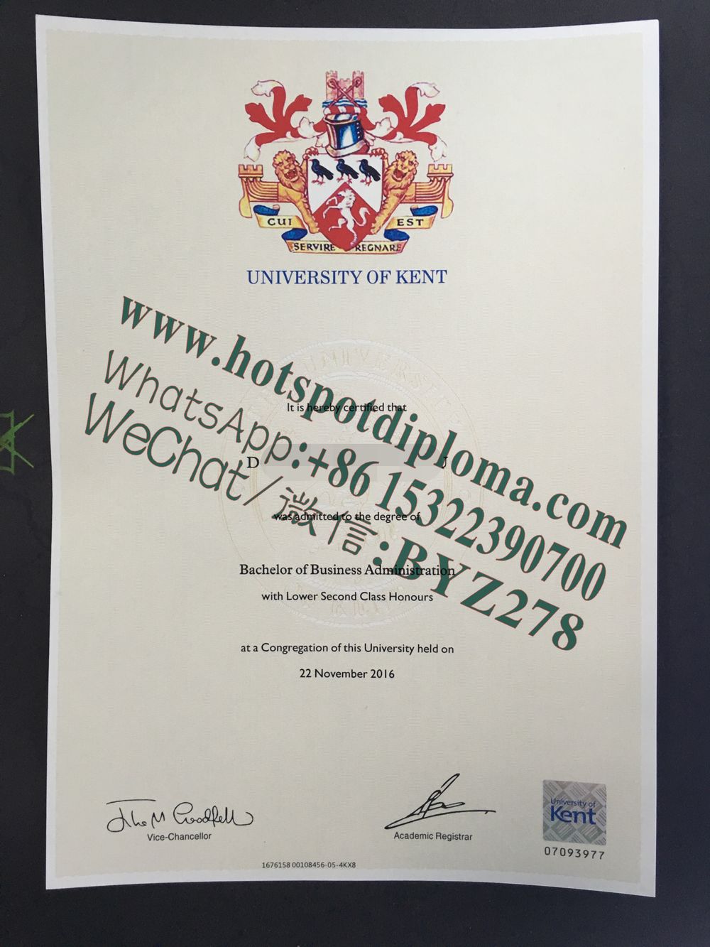 Fake University of Kent diploma certificate certificate