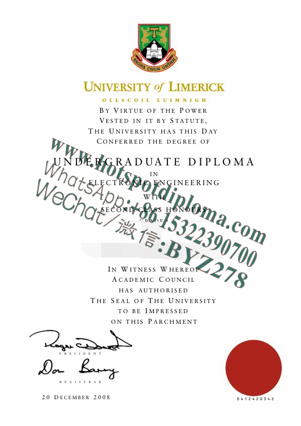 Fake University of Limerick Diploma certificate