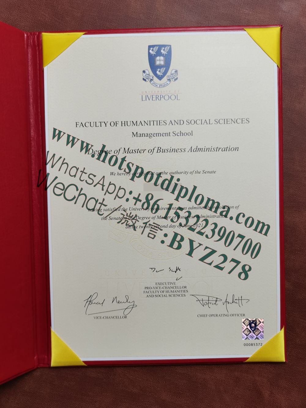 Fake University of Liverpool diploma certificate certificate