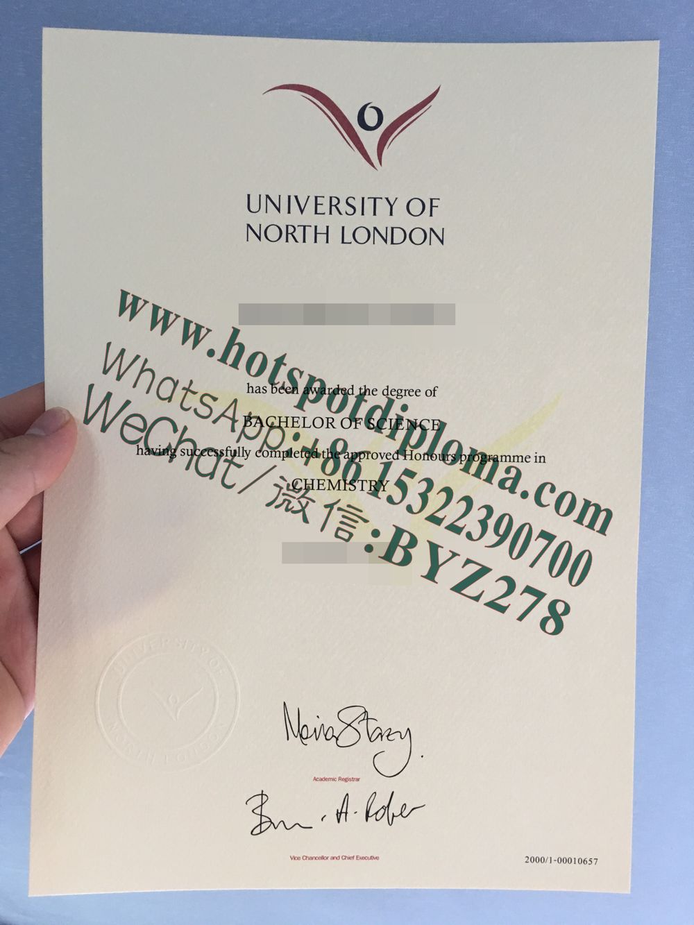 Fake University of North London Diploma certificate certificate