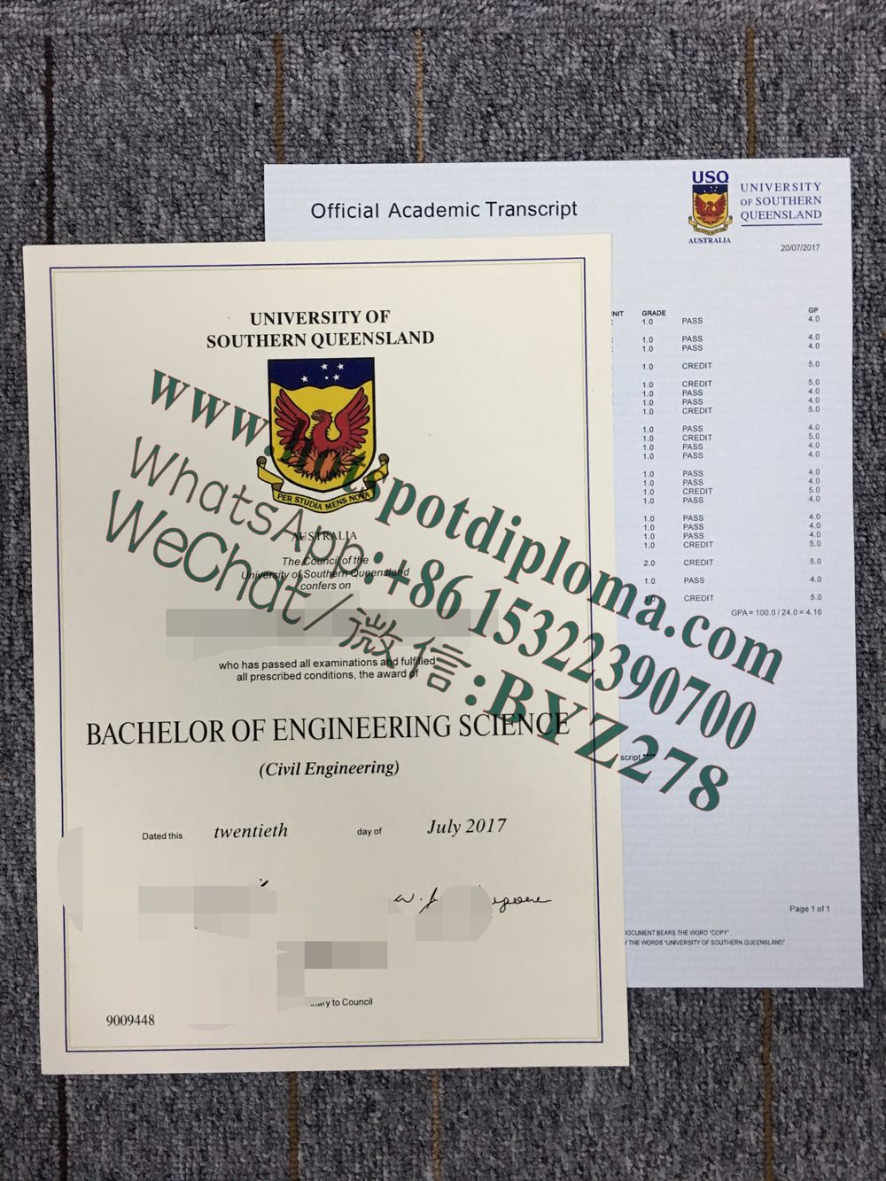 Fake University of Southern Queensland diploma