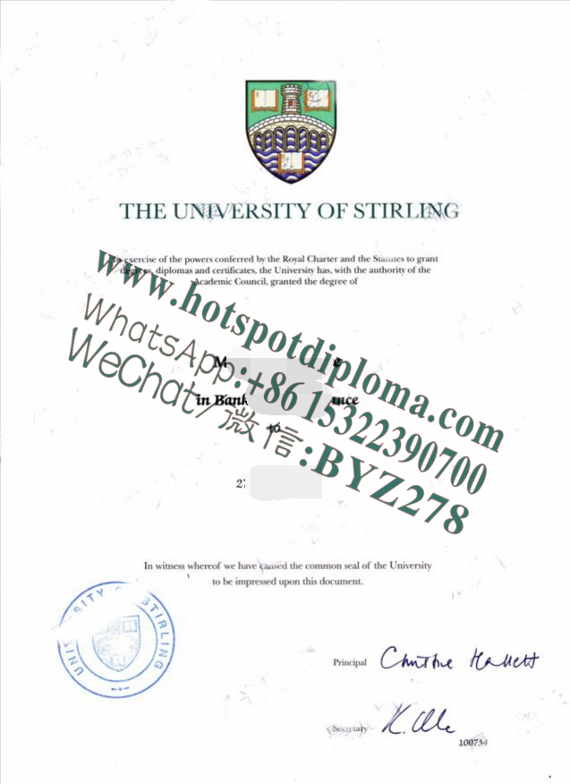 Fake University of Stirling degree certificate certificate