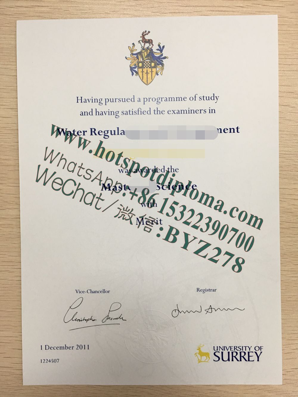 Fake University of Surrey Diploma certificate certificate