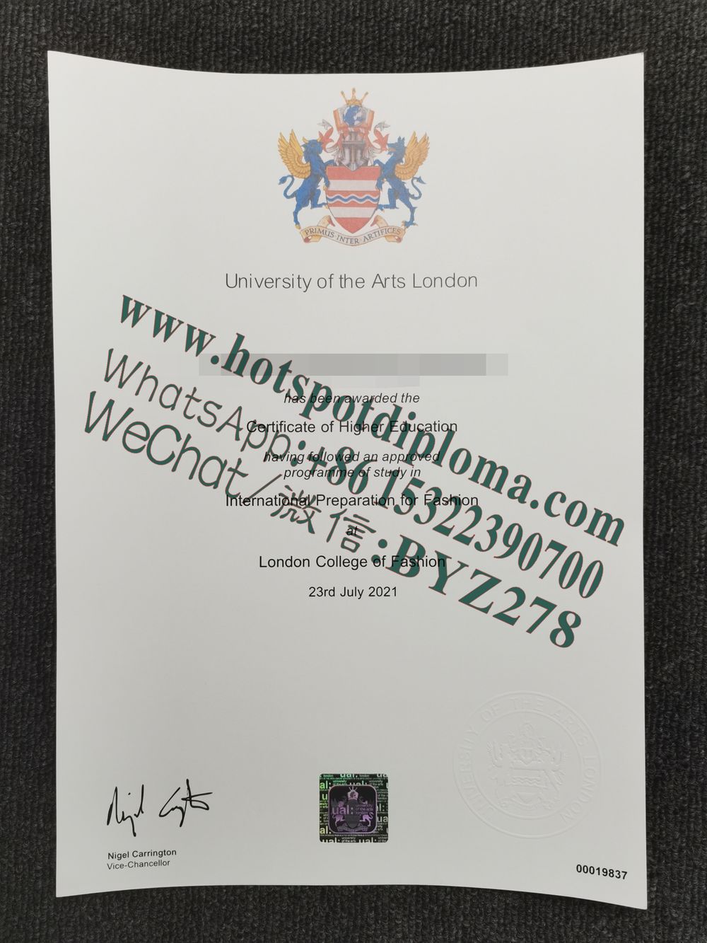Fake University of the Arts London Diploma certificate certificate
