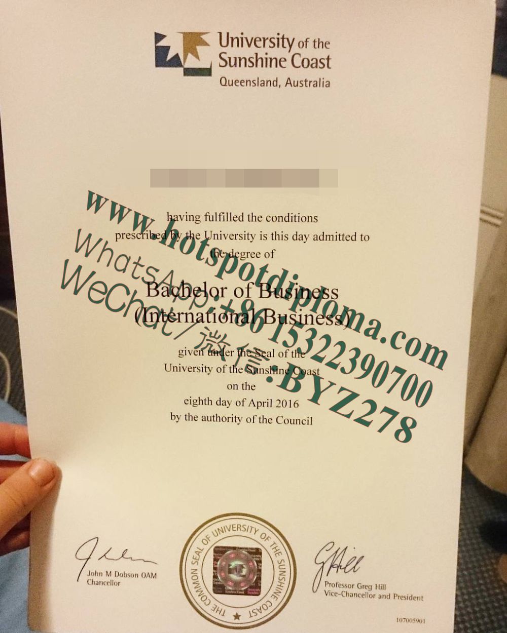 Fake University of the Sunshine Coast Diploma