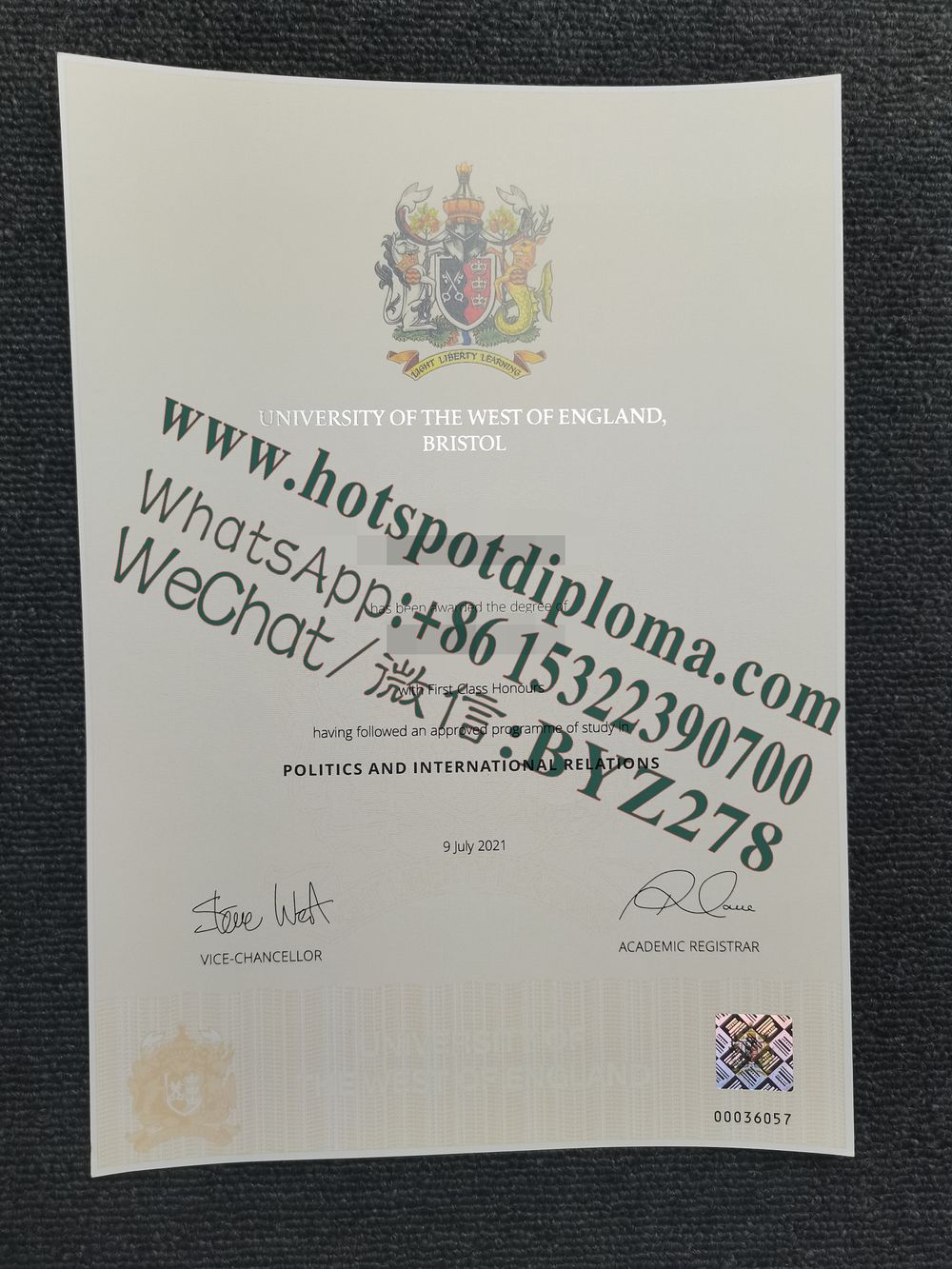 Fake University of the West of England Diploma certificate certificate
