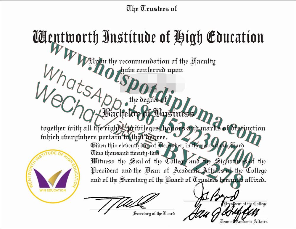 Fake Wentworth Institute of Higher Education Diploma