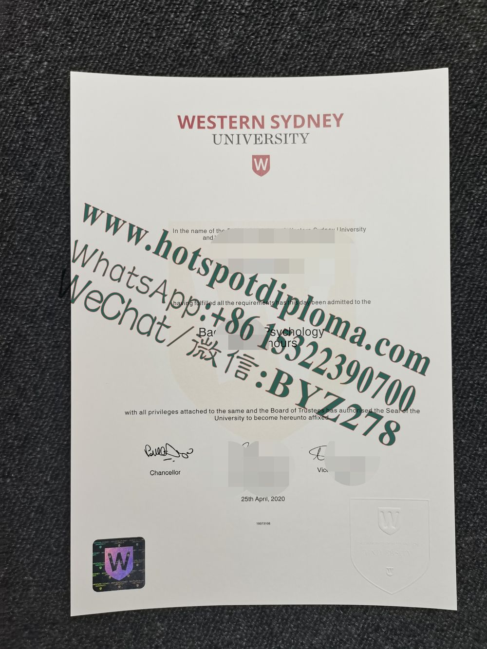 Fake Western Sydney University Diploma