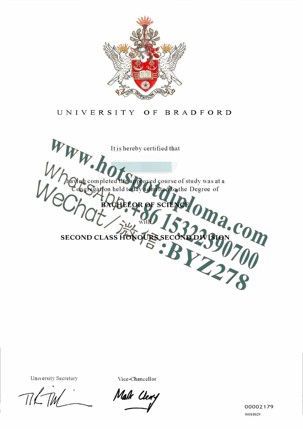 Fake university of bradford  Diploma certificate certificate