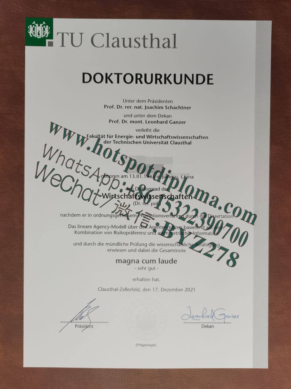 How Buy Clausthal University of Technology Diploma certificate