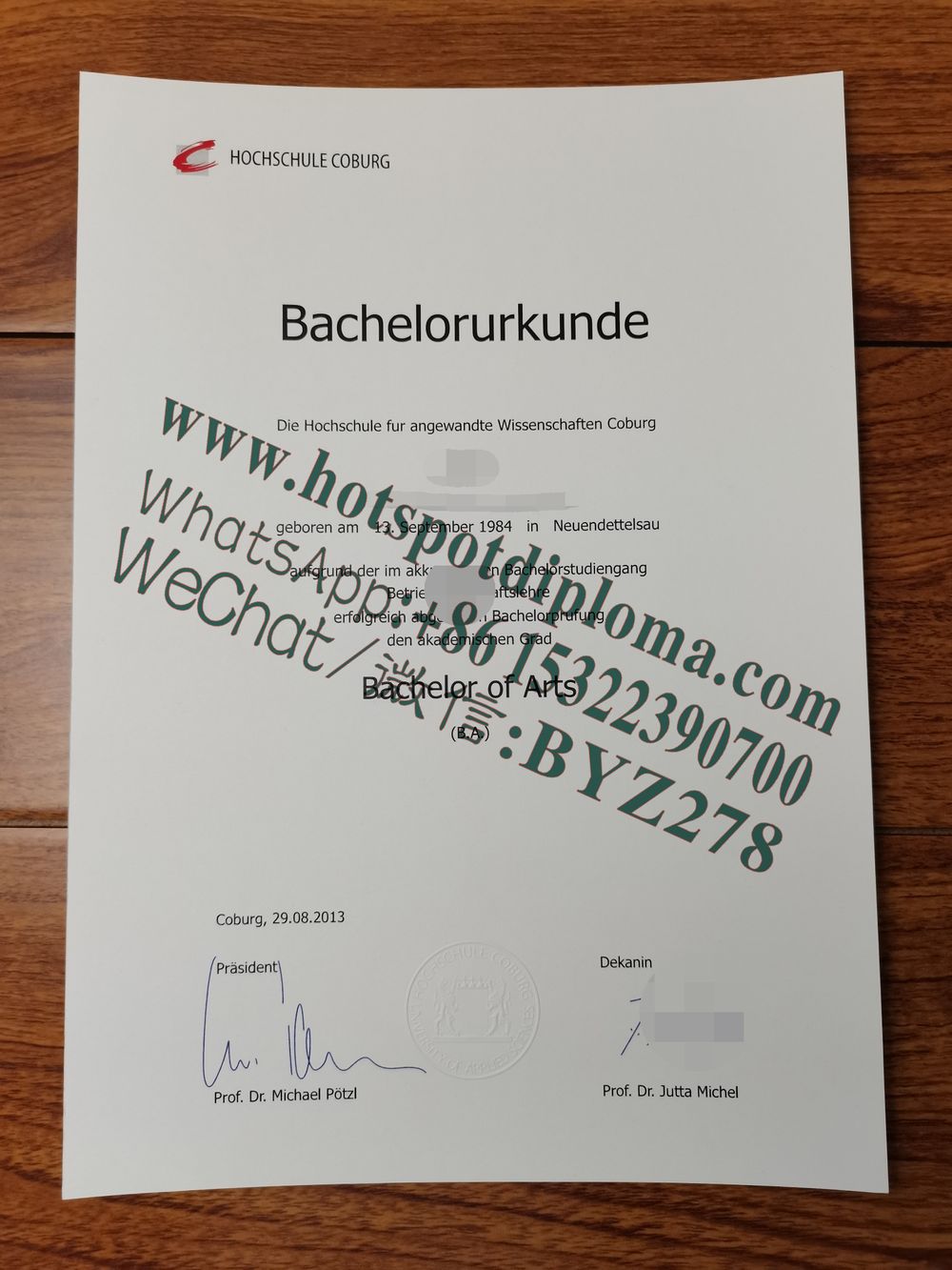 How Buy Coburg University of Applied Sciences Diploma certificate