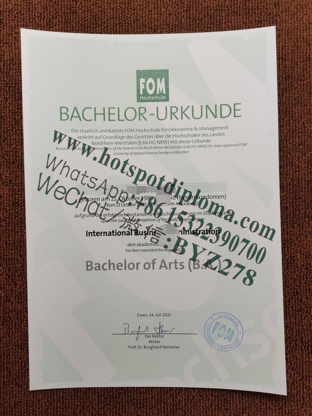 How Buy Essen University of Applied Sciences in Economics and Management Diploma certifi	