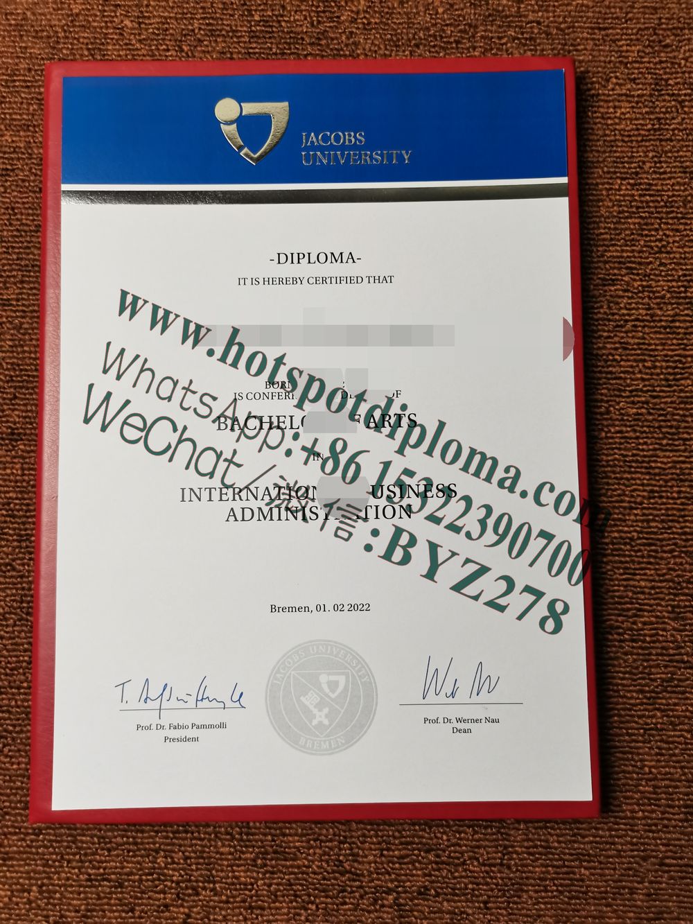 How Buy Jacobs University Diploma certificate