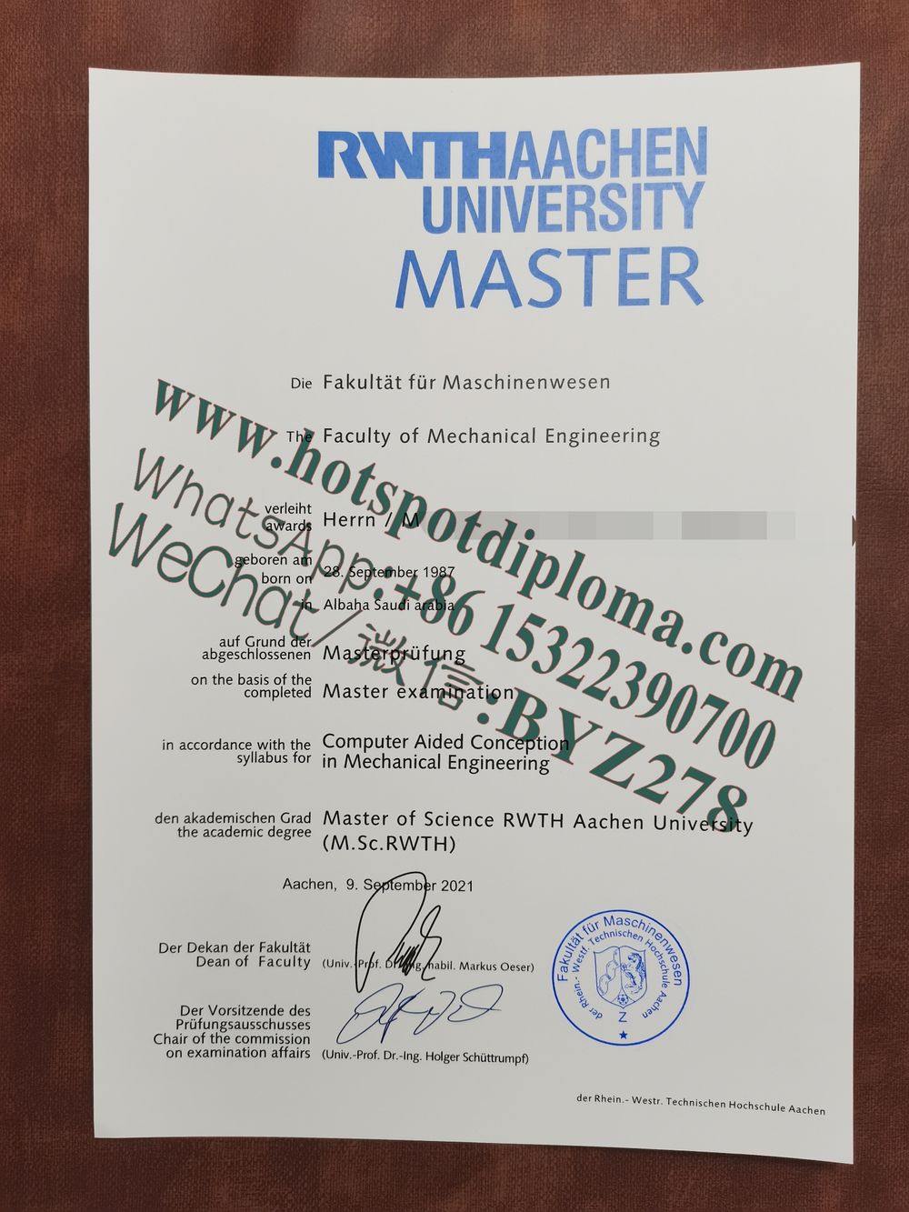 How Buy RWTH Aachen University Diploma certificate