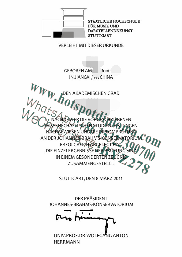 How Buy Stuttgart Academy of Music Diploma certificate
