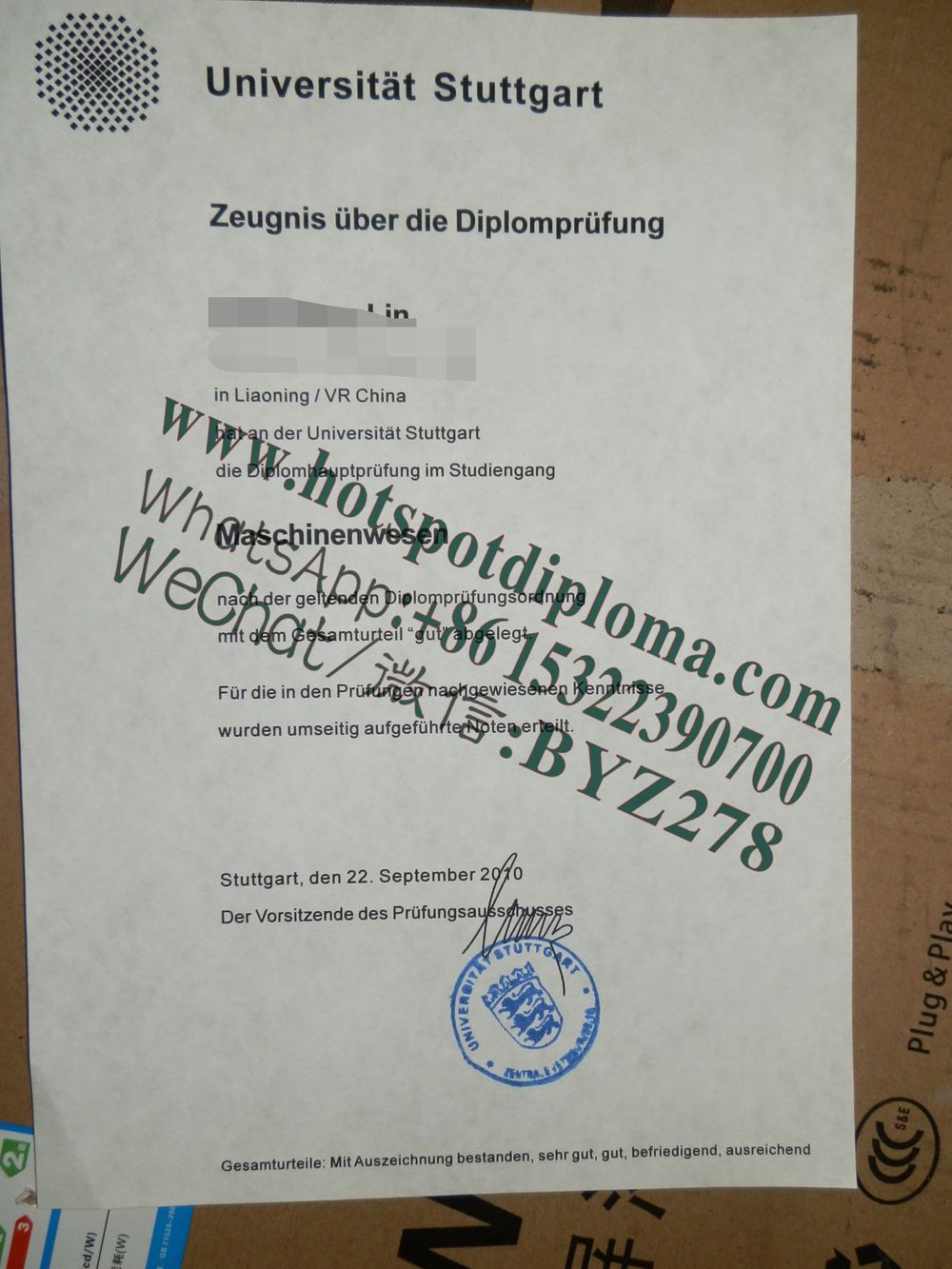 How Buy University of Stuttgart Diploma certificate
