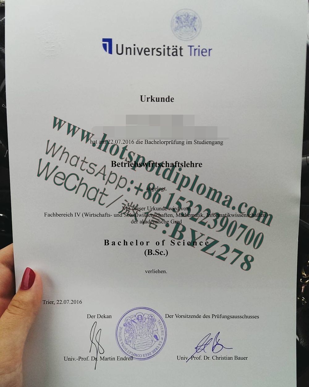 How Buy University of Trier Diploma certificate