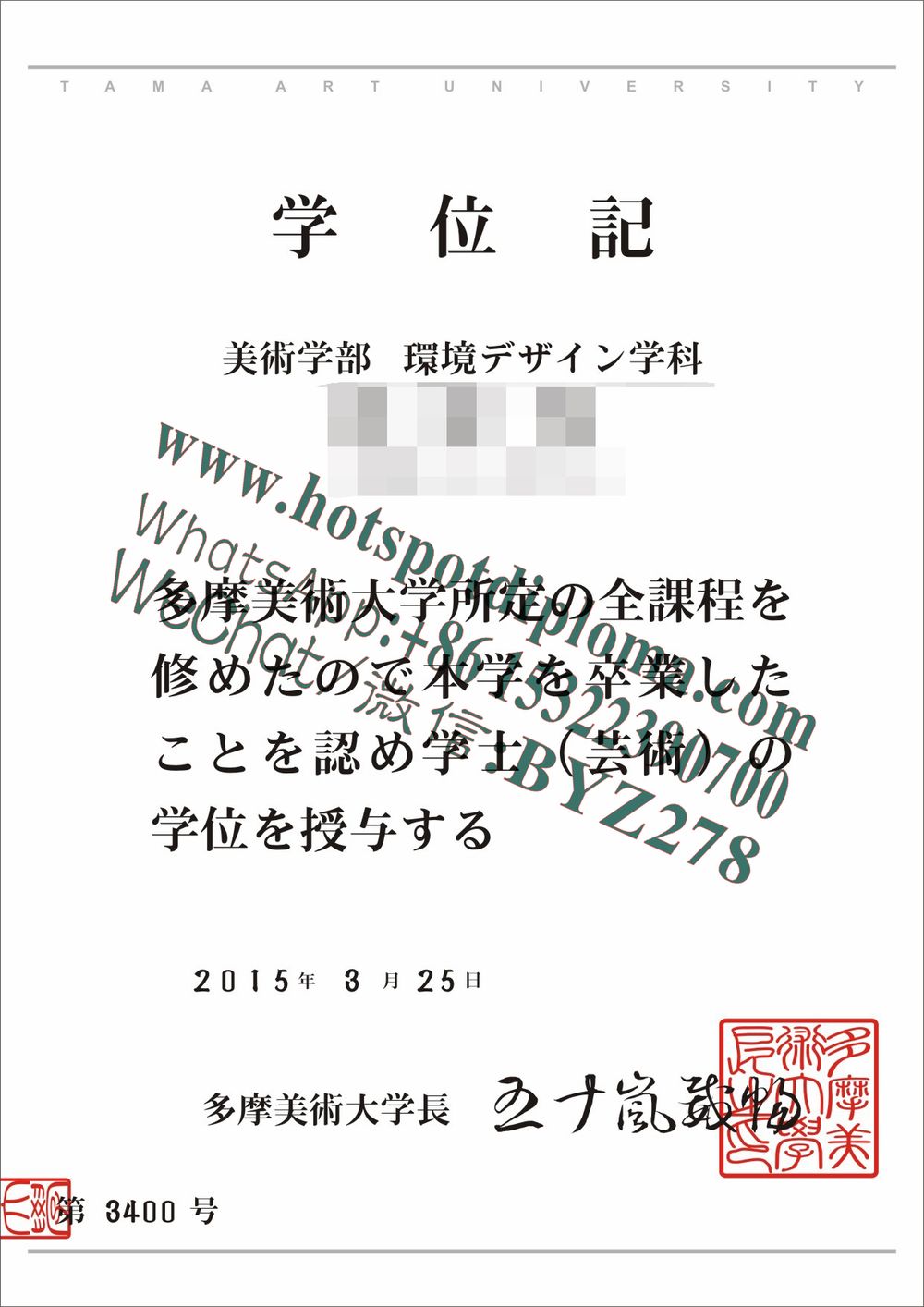 Make fake Tama Art University  Diploma