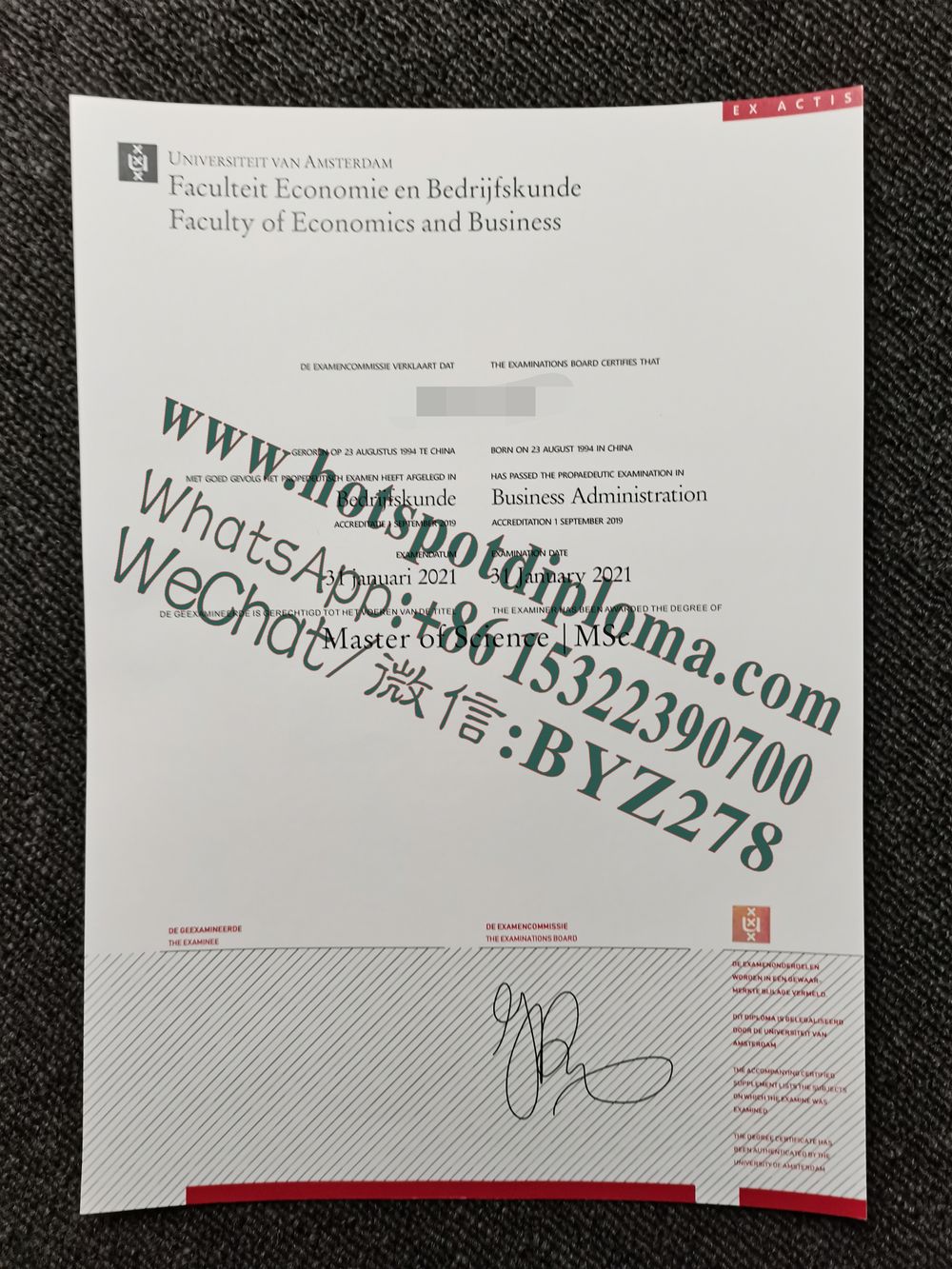 Make fake University of Amsterdam Diploma