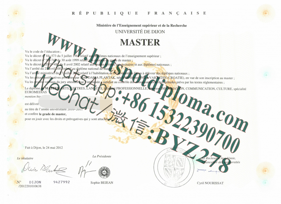 University of Dijon Diploma
